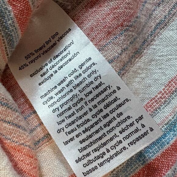 Tommy Hilfiger Linen Striped Pink Button Down Women's Shirt Large Long Sleeve - Picture 6 of 8